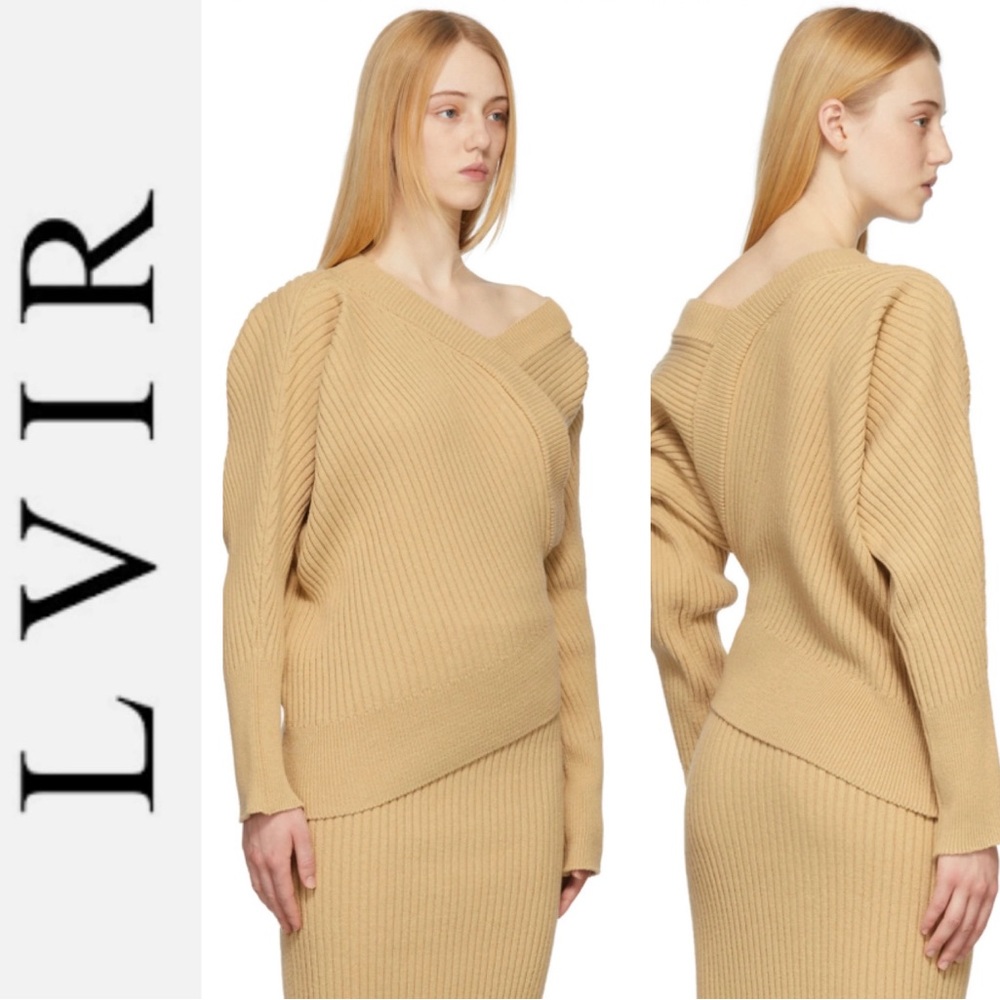 NWT LVIR Unbalance Ribbed Knit Beige Sweater Size Medium $368 MRSP